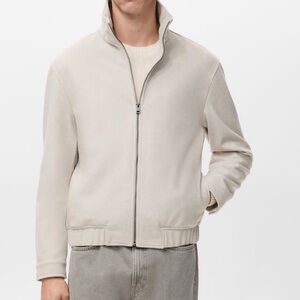 Men Mango Beige Sweatshirt WOOL CLOTH JACKET WITH ZIP